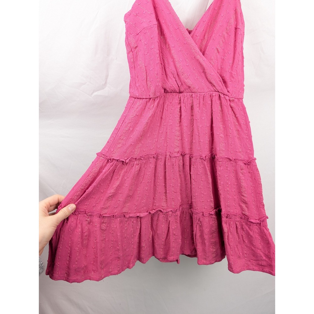Polka Dot Fairy Tiered Mini Dress Size XS Hot Pink Coquette Preppy Metallic Twee - Picture 4 of 9